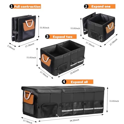 Car Trunk Organizer and Storage with Separate Compartment for 1 Pair of Black