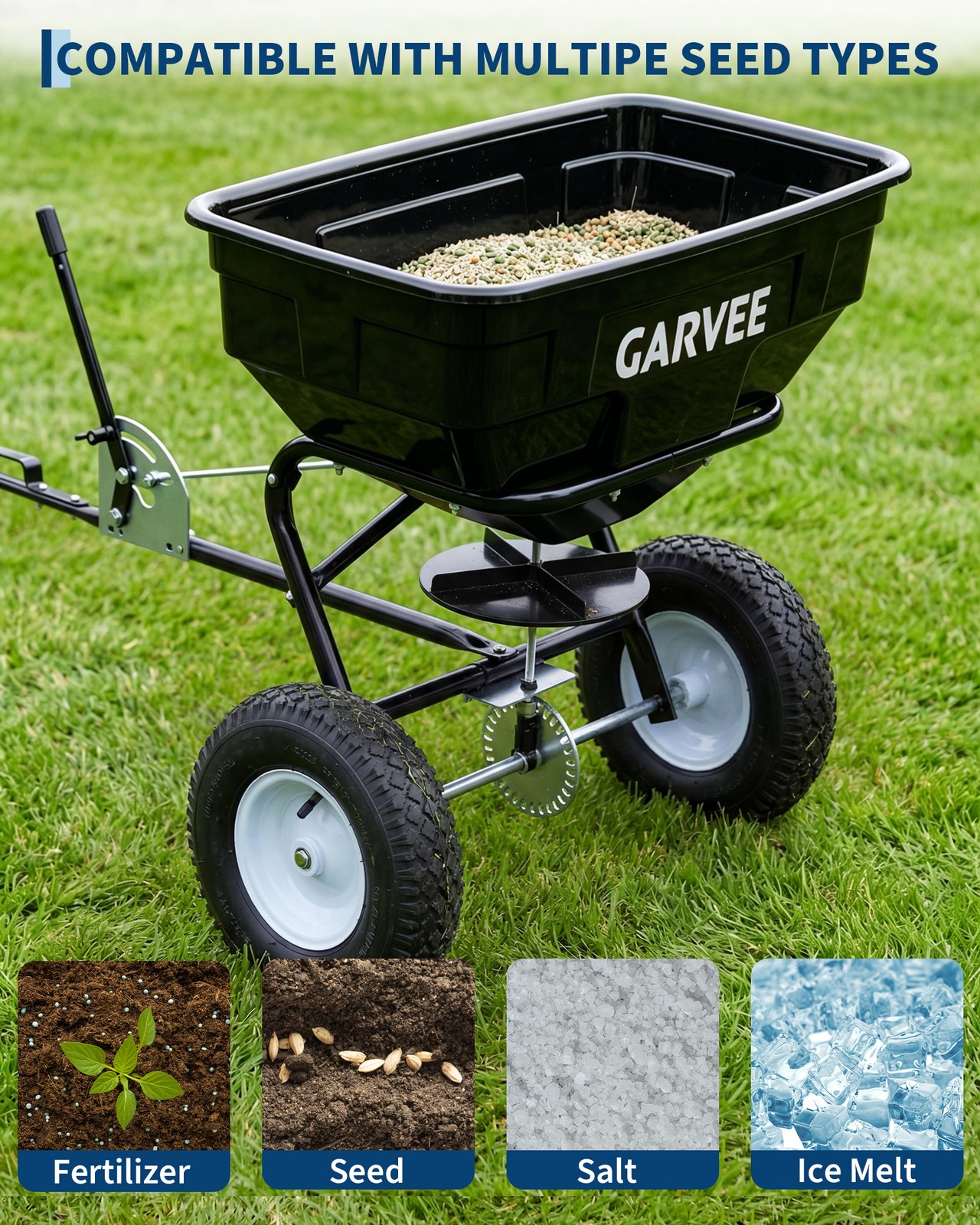 130 LBS Adjustable Tow Behind Broadcast Spreader Pull Behind Fertilizer Spreader