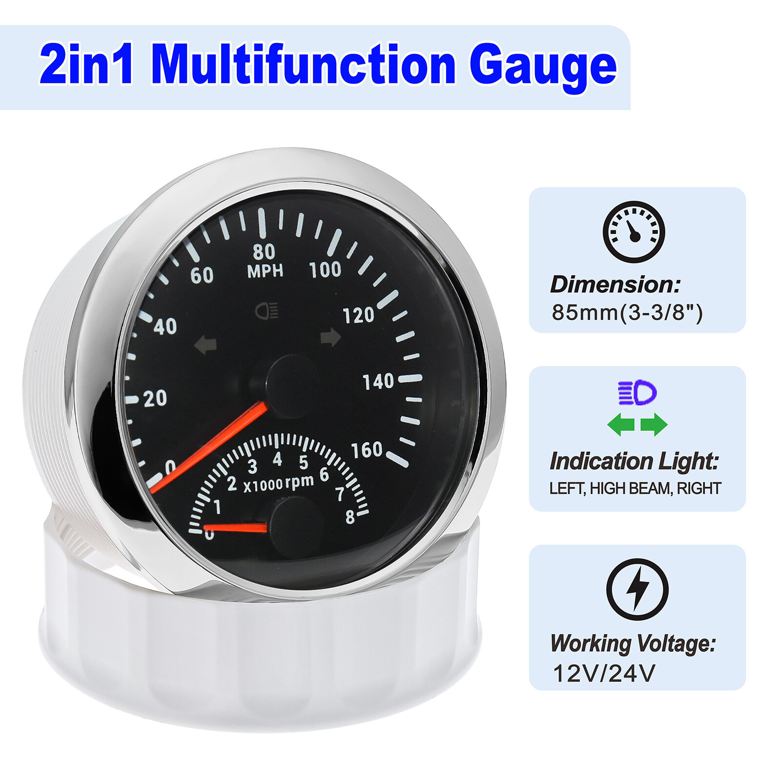 85mm GPS Speedometer 0-160MPH with Tachometer Gauge 0-8000RPM for Car Motorcycle