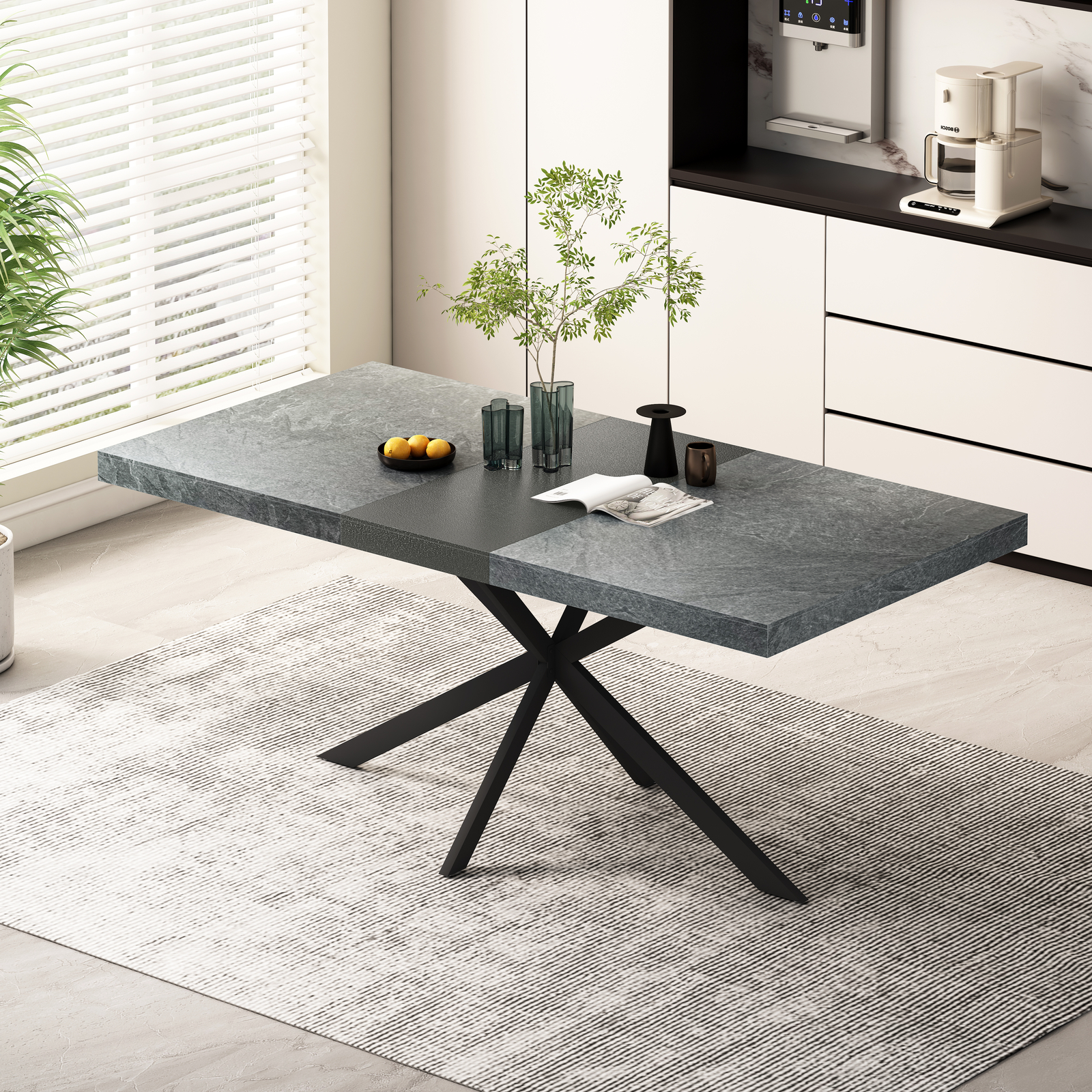 Retro Rectangular Stretch Dining Table And Metal Dining Chair,Dining Table Set