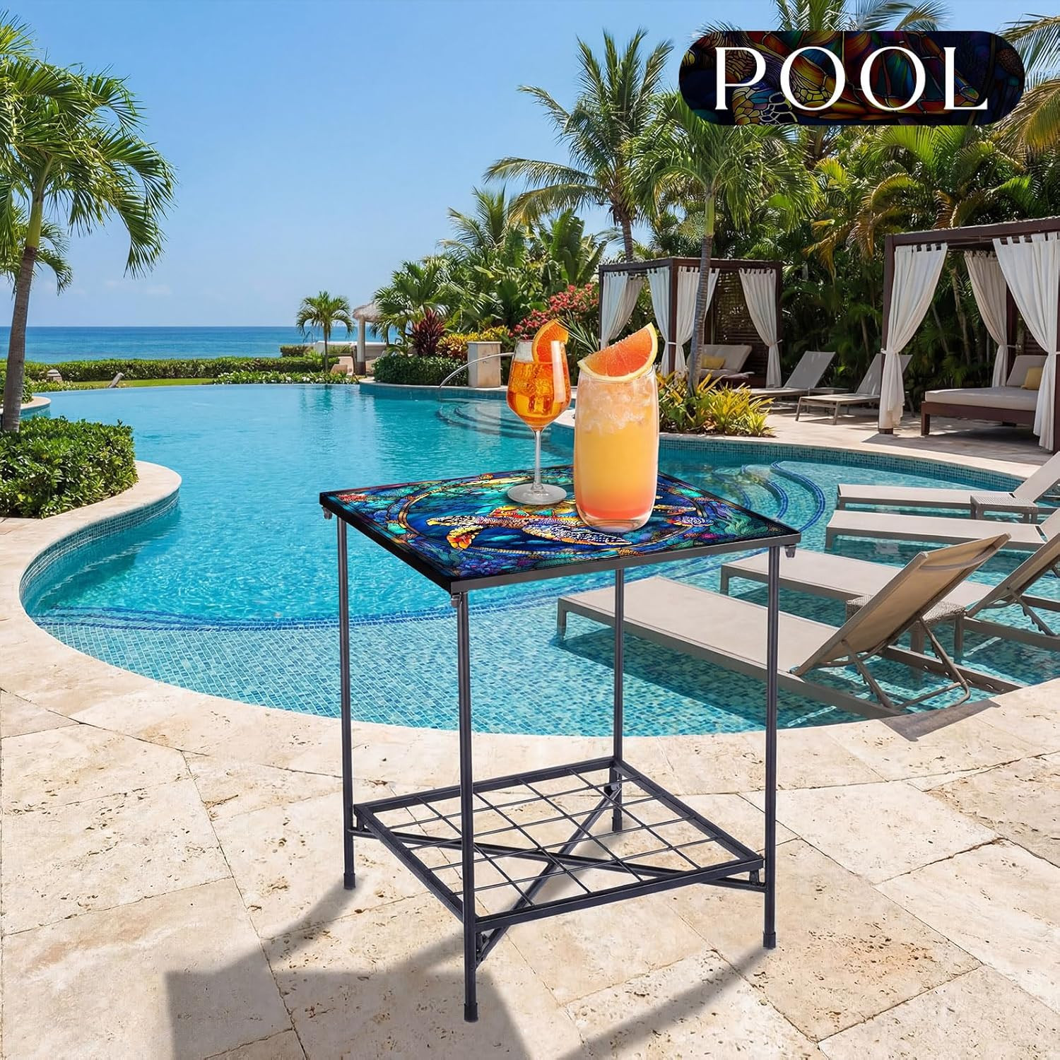 Turtle Style Outdoor Side Table 2-Tier Storage Accent Table