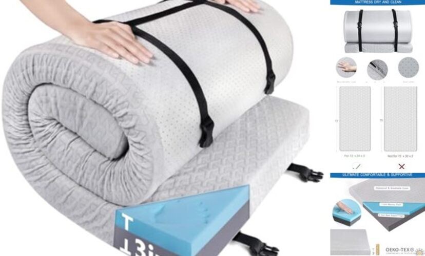 Memory Foam Camping Mattress Pad 3 Inch Thick, Portable Cot:72*24*3 Gray