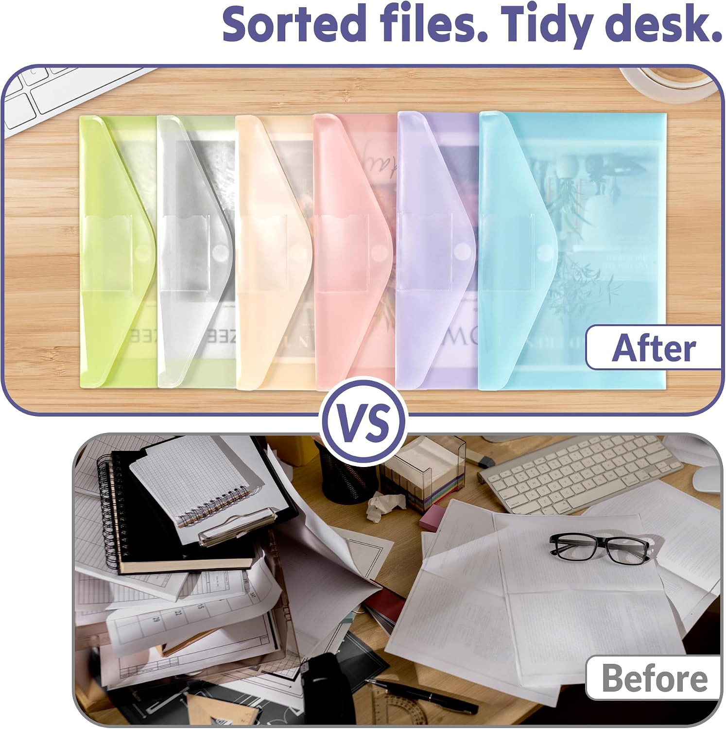 6 Pack Plastic Envelopes, Folders for Document for A4 Letter Size, Poly File Fol