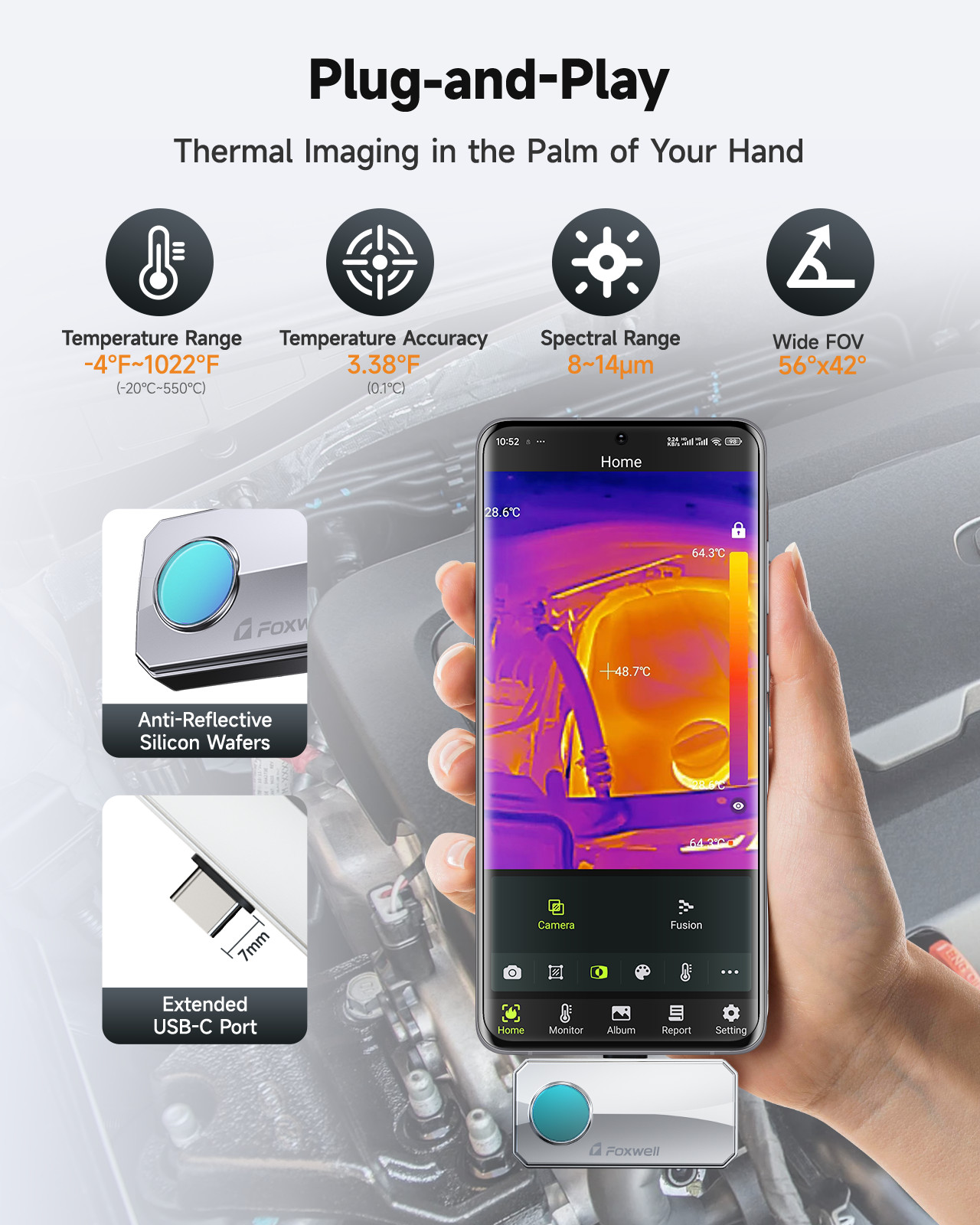 FOXWELL RT100 Thermal Imaging Camera Infrared Thermal Camera for Android Devices