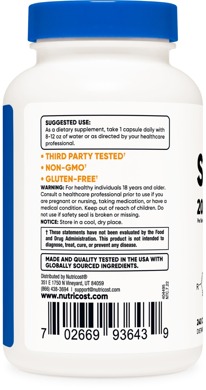 Nutricost Selenium 200mcg, 240 Vegetarian Capsules