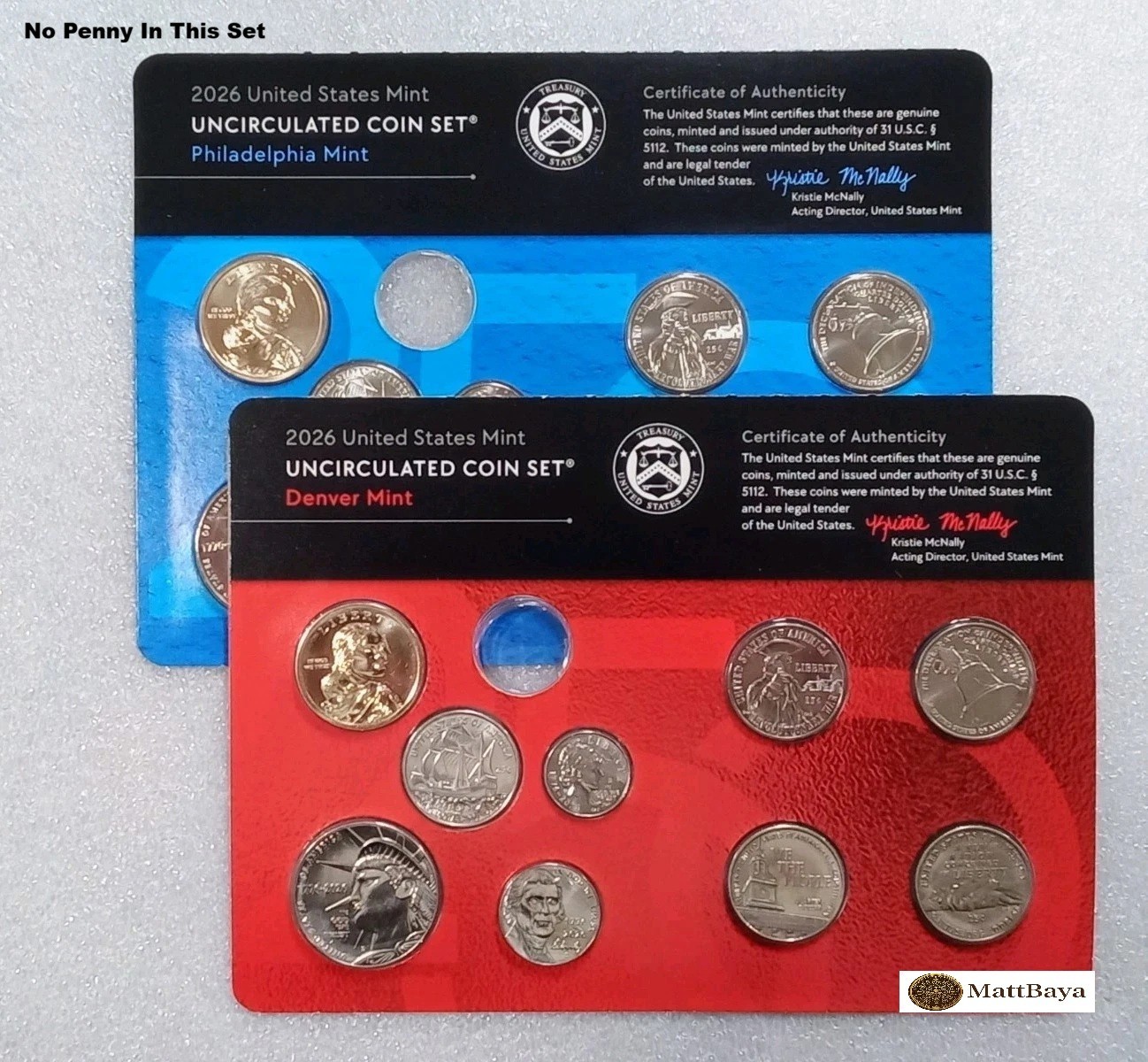 1776 ~ 2026 P & D US Mint Uncirculated Coin Set - NO PENNY - READY TO SHIP!
