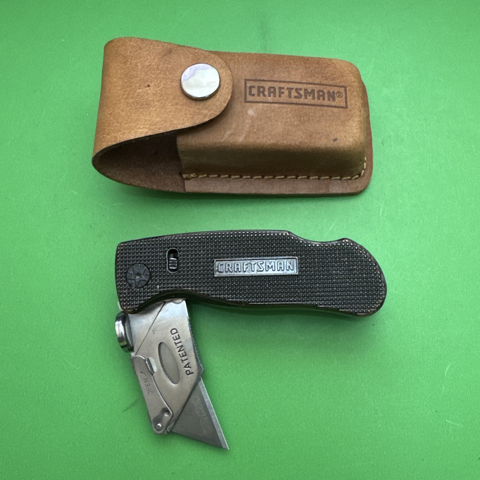 Craftsman Box Cutter Locking Folding Utility Knife with Blade Storage & Sheath