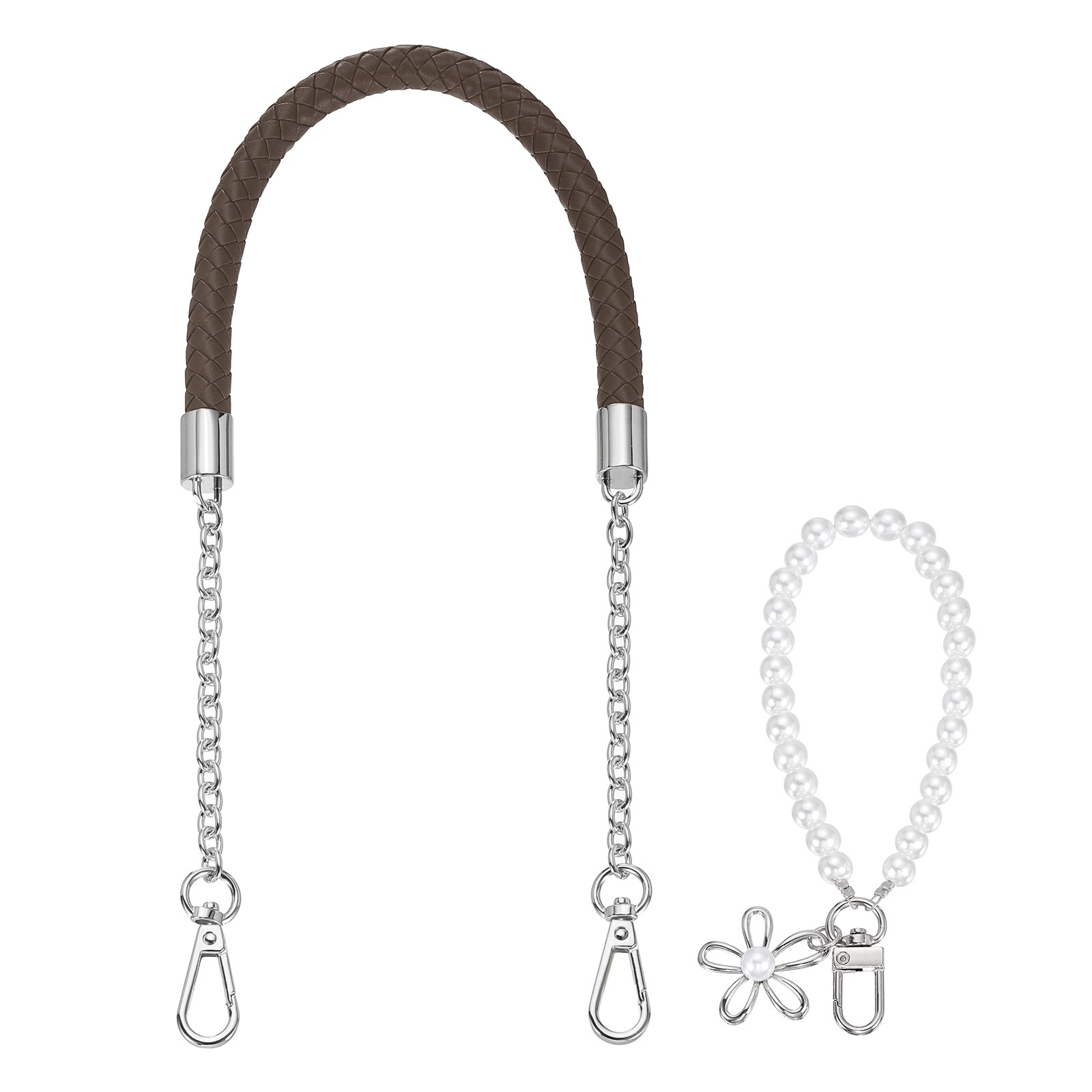 62cm/24.4" PU Leather Braided Purse Straps (Dark Coffee, Silver Buckle)