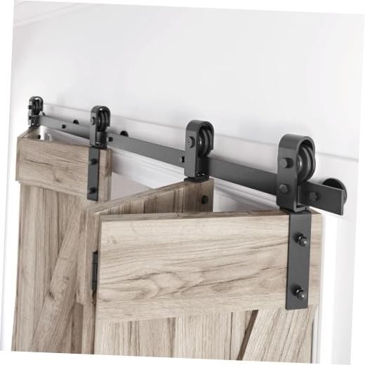 64" Bifold Sliding Barn Door Hardware Track Kit,Side Mounted Black J Shape