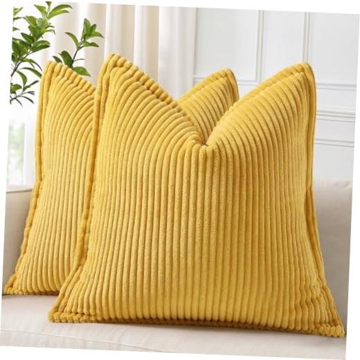 Summer Corduroy Euro Sham Throw Pillow 22" x 22" (Pack of 2) Mustard Yellow