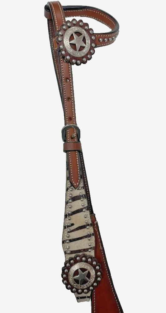 Circle Y One Ear Leather Headstall Zebra Print Hide-New With Tags