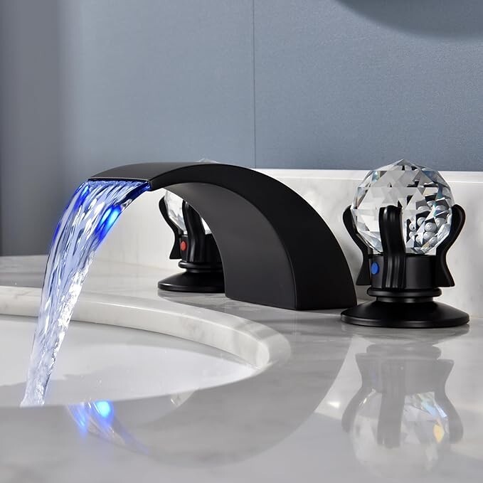 LED 8'' Widespread Bathroom Sink Faucet 2 Handles 3 Holes Basin Vanity Mixer Tap