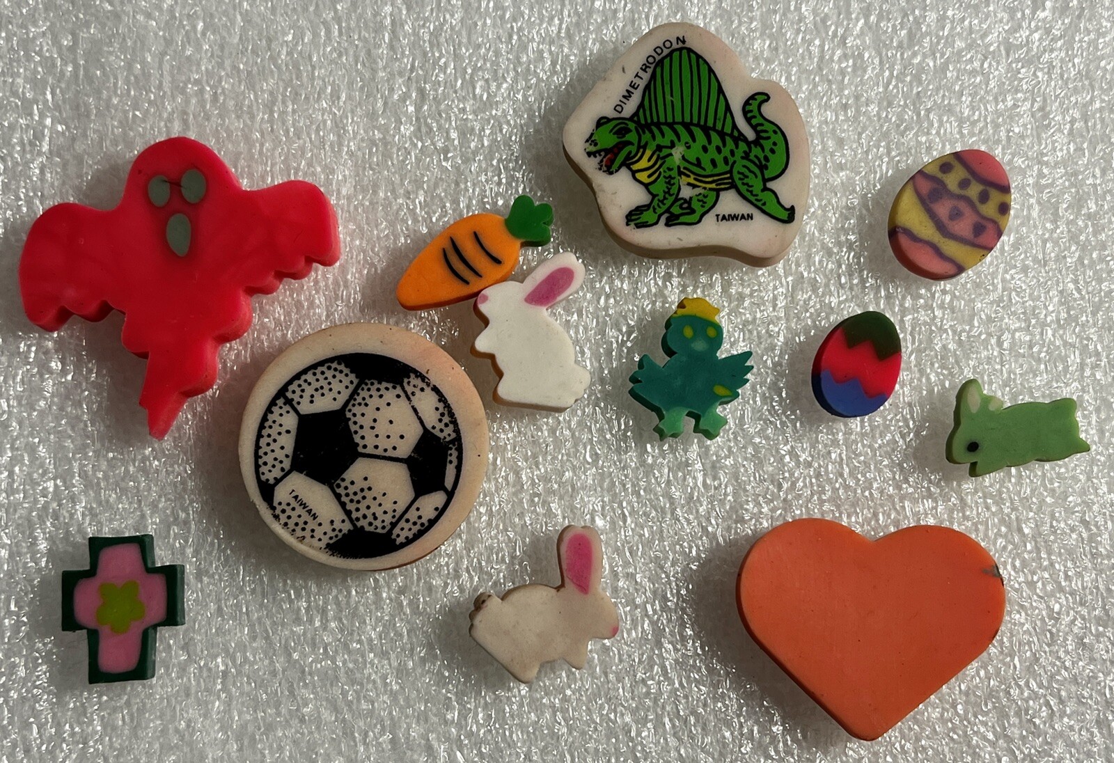 Lot Of Vintage Kids Erasers Ghost Rabbits Cross Carrot Heart Soccer Ball Easter