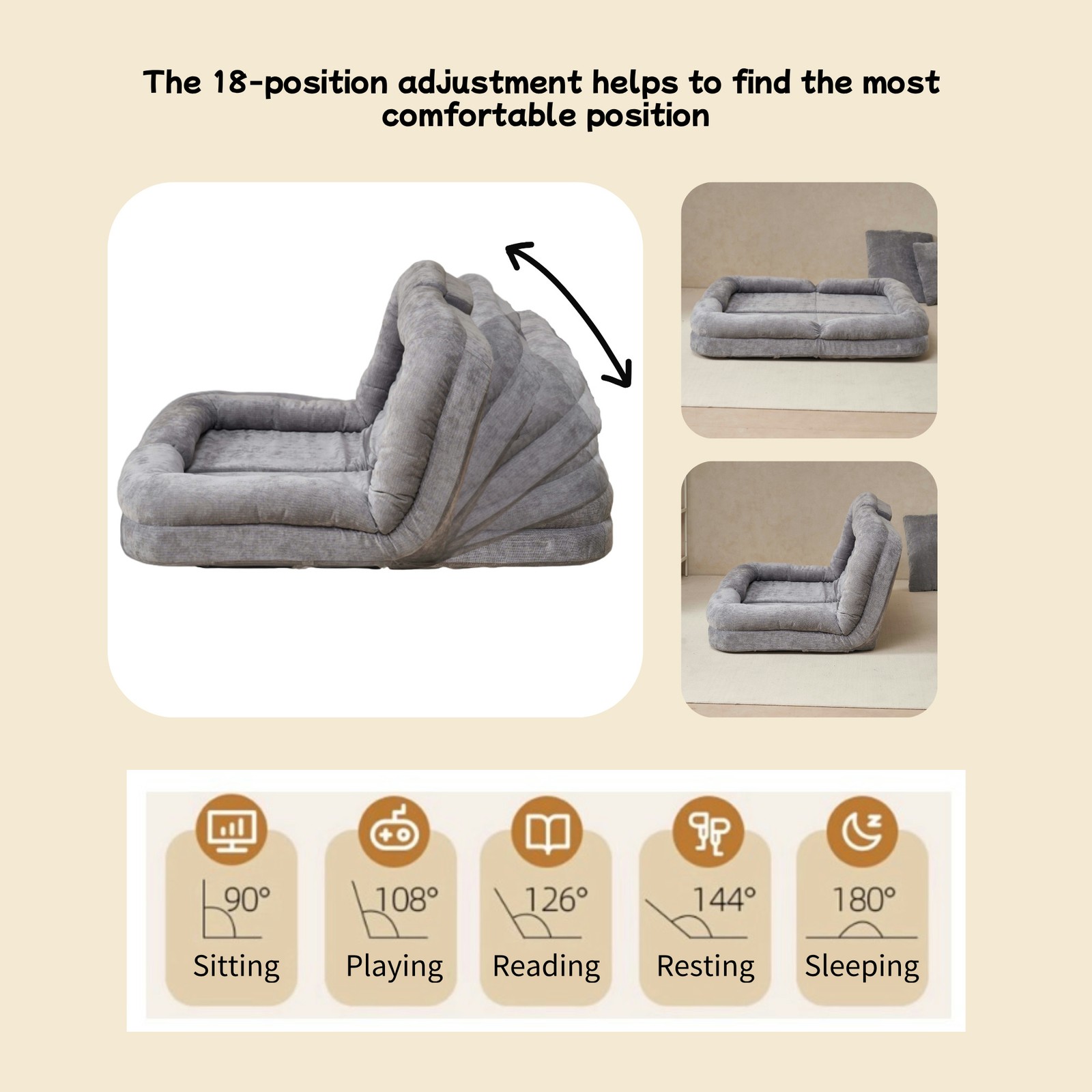 Convertible Fold-Out Double Sofa Bed, 18 Sections Adjustable