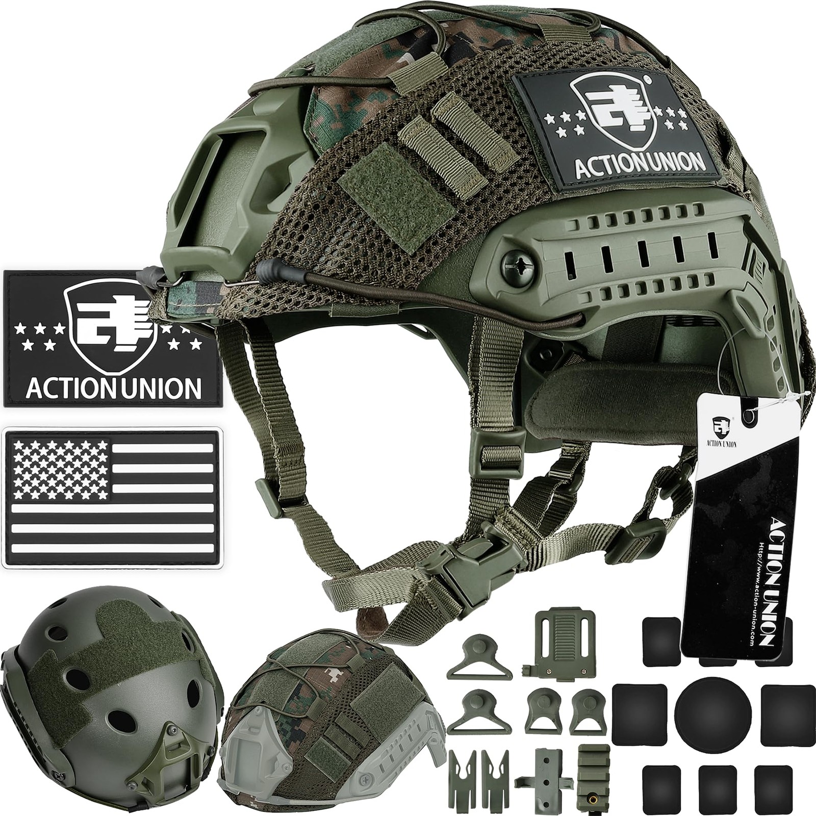 ACTIONUNION Airsoft Helmet Basic Set PJ Type Tactical Paintball Medium, OD