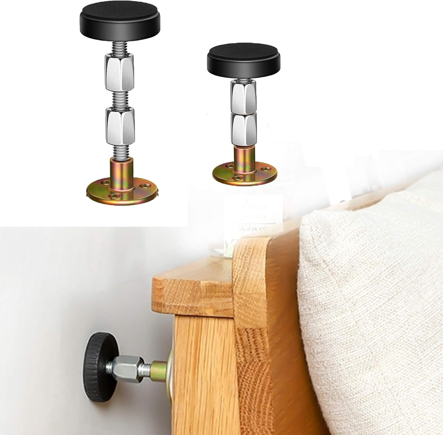 Headboard Stoppers for Wall, Adjustable Iron Bed Frame Anti-Shake Tool, Easy Ins