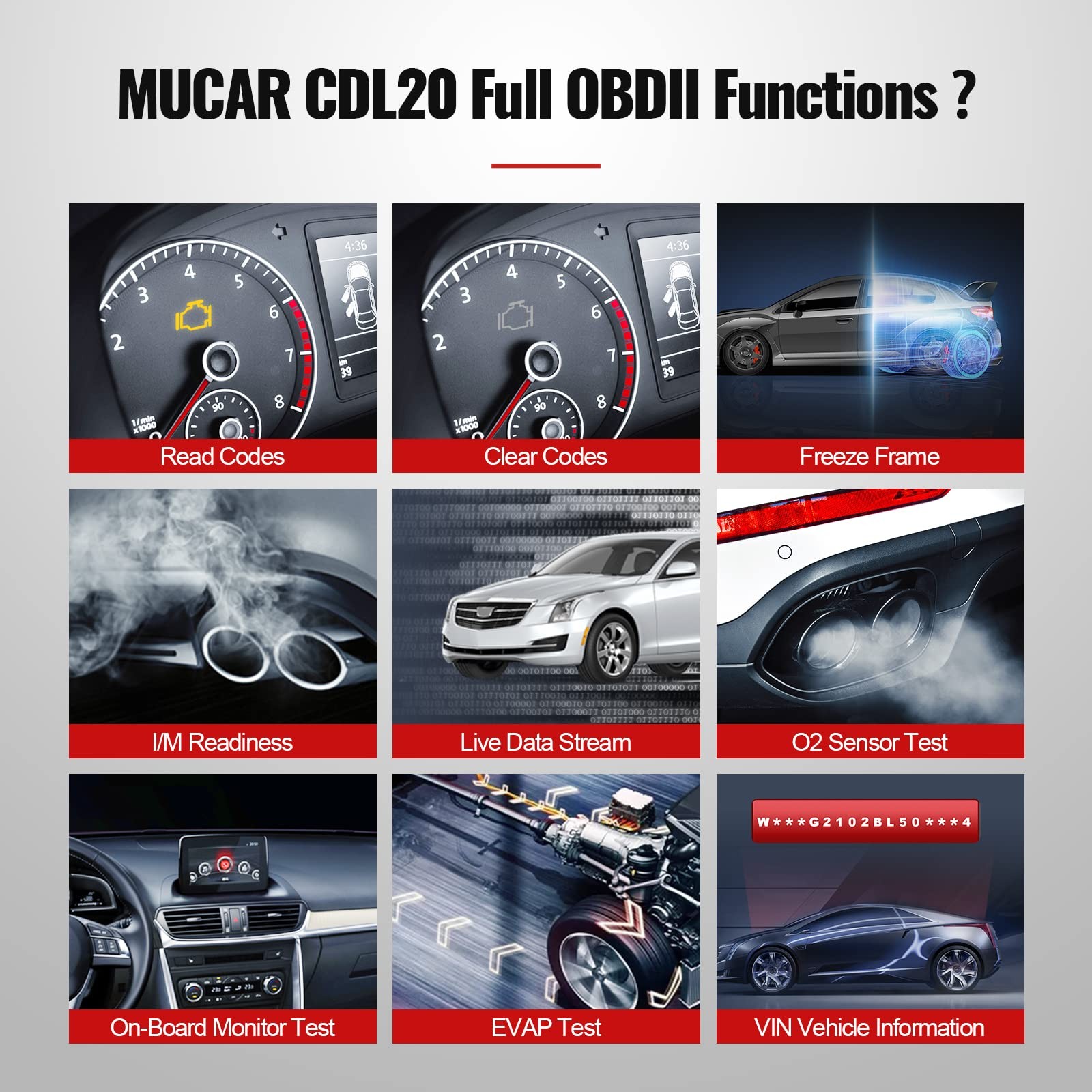 MUCAR CDL20 OBD2 Diagnostic Code Reader Tool 10 COMPLETE OBD2 FUNCTION MODES