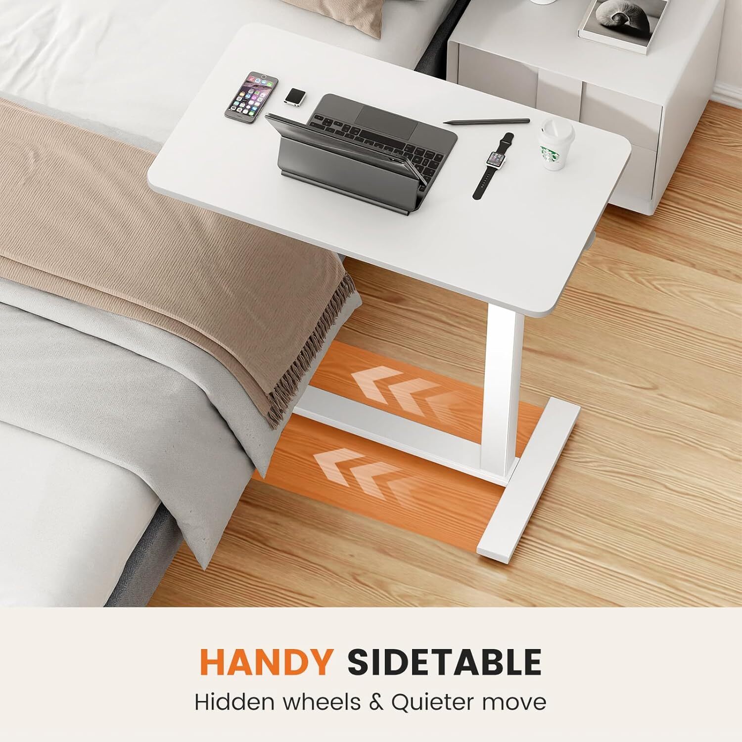 Adjustable Office Home Overbed Bedside Table with Wheels Use Bed Standing Table