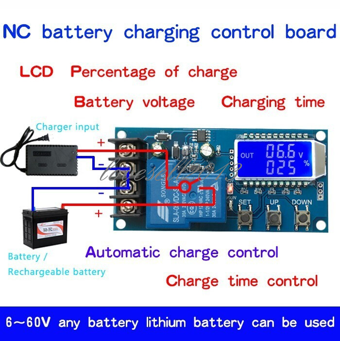 6-60V 30A Lithium Battery Charge LCD Display NC Control Module Protection Board