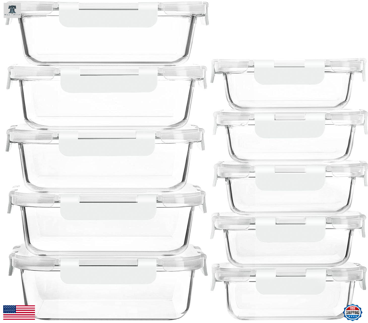MCIRCO 10-Pack Glass Meal Prep Containers w/ Airtight Snap Lock Lids, White