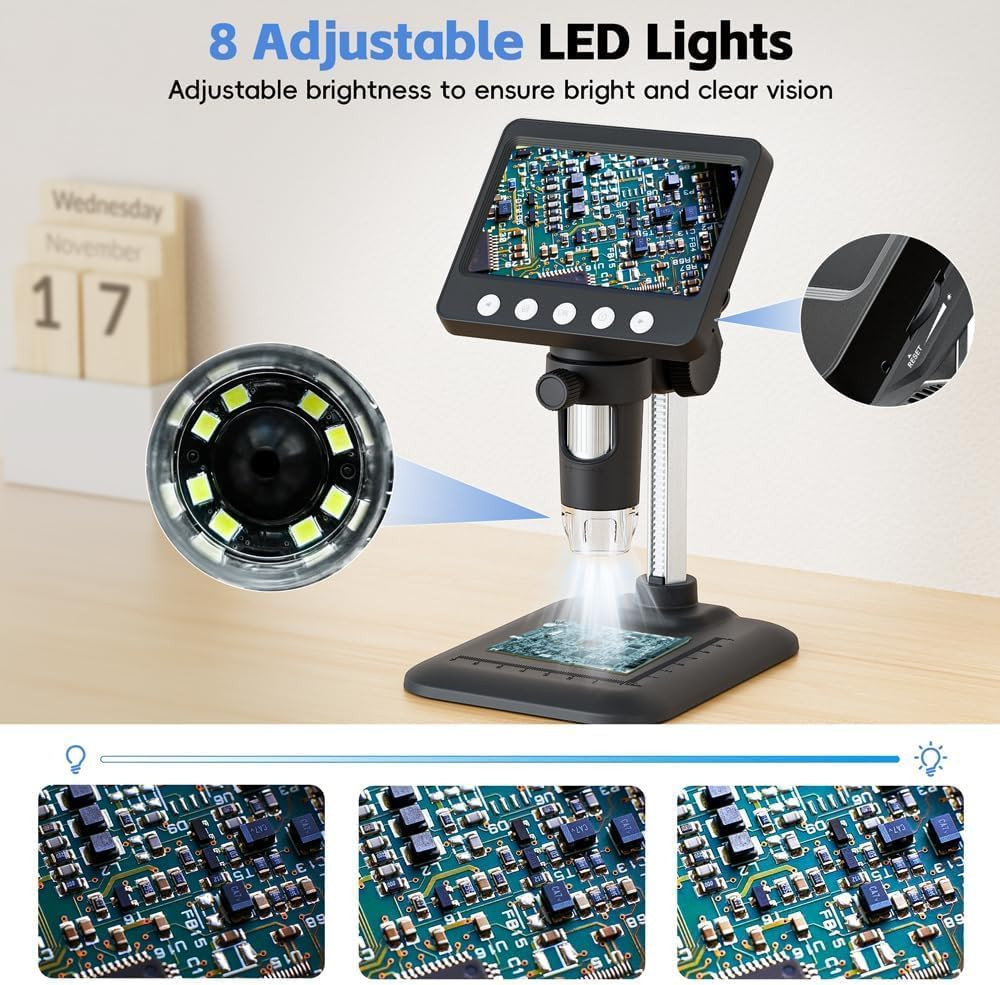 4.3" Digital Microscope for Adults, Coin Microscope 1000X Magnification