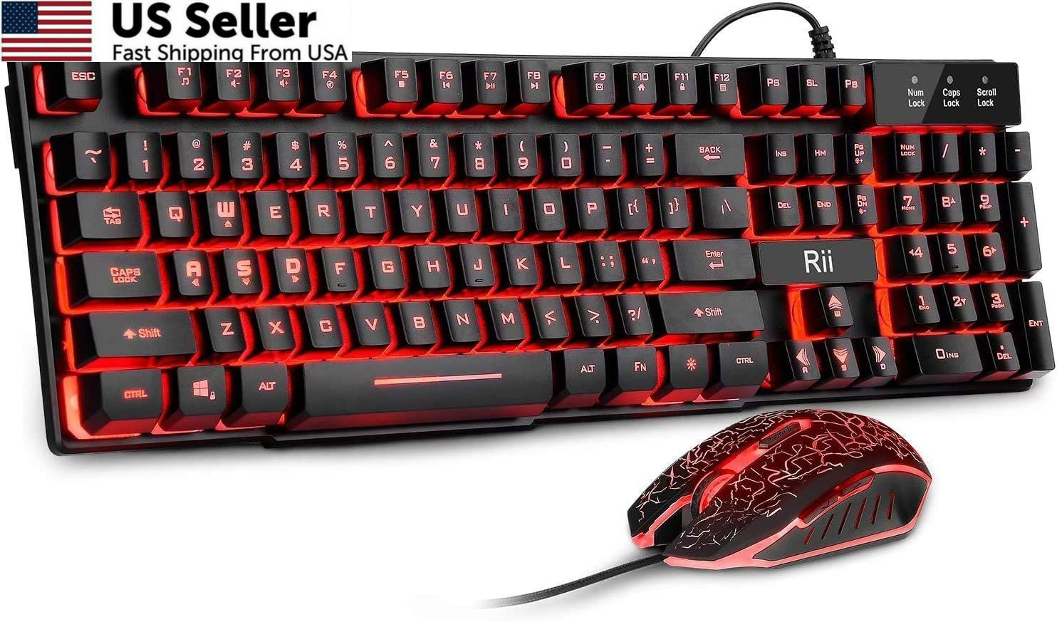 Rii Gaming Keyboard and Mouse Set, 3-LED Backlit Mechanical
