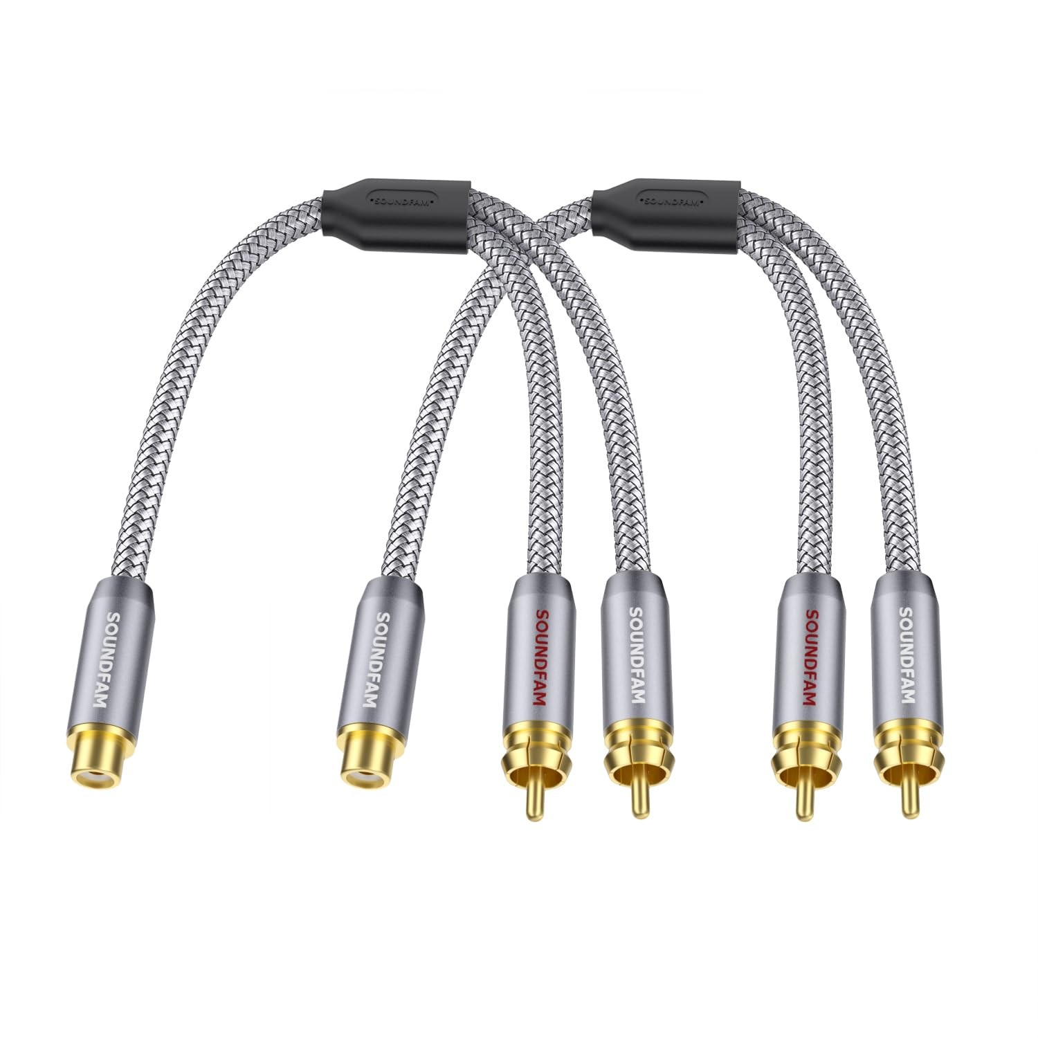 SOUNDFAM 2-Pack RCA Y 1ft/30cm(2-Pack), Grey-RCA Splitter 1 Female to 2 Male