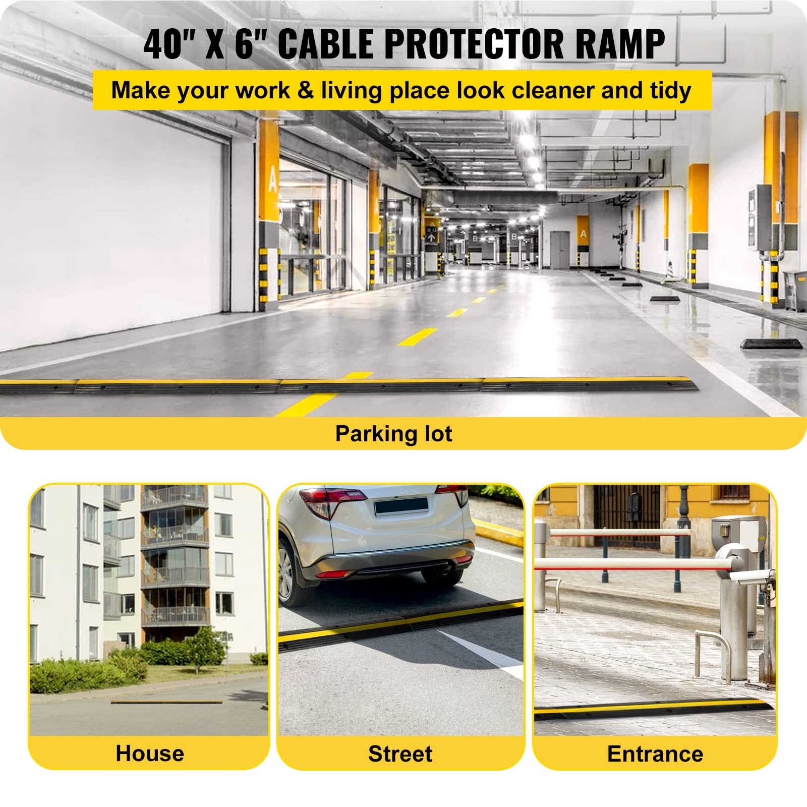 Heavy Duty Cable Protector Ramp 22046lbs Load Capacity 4 Pack Black Yellow