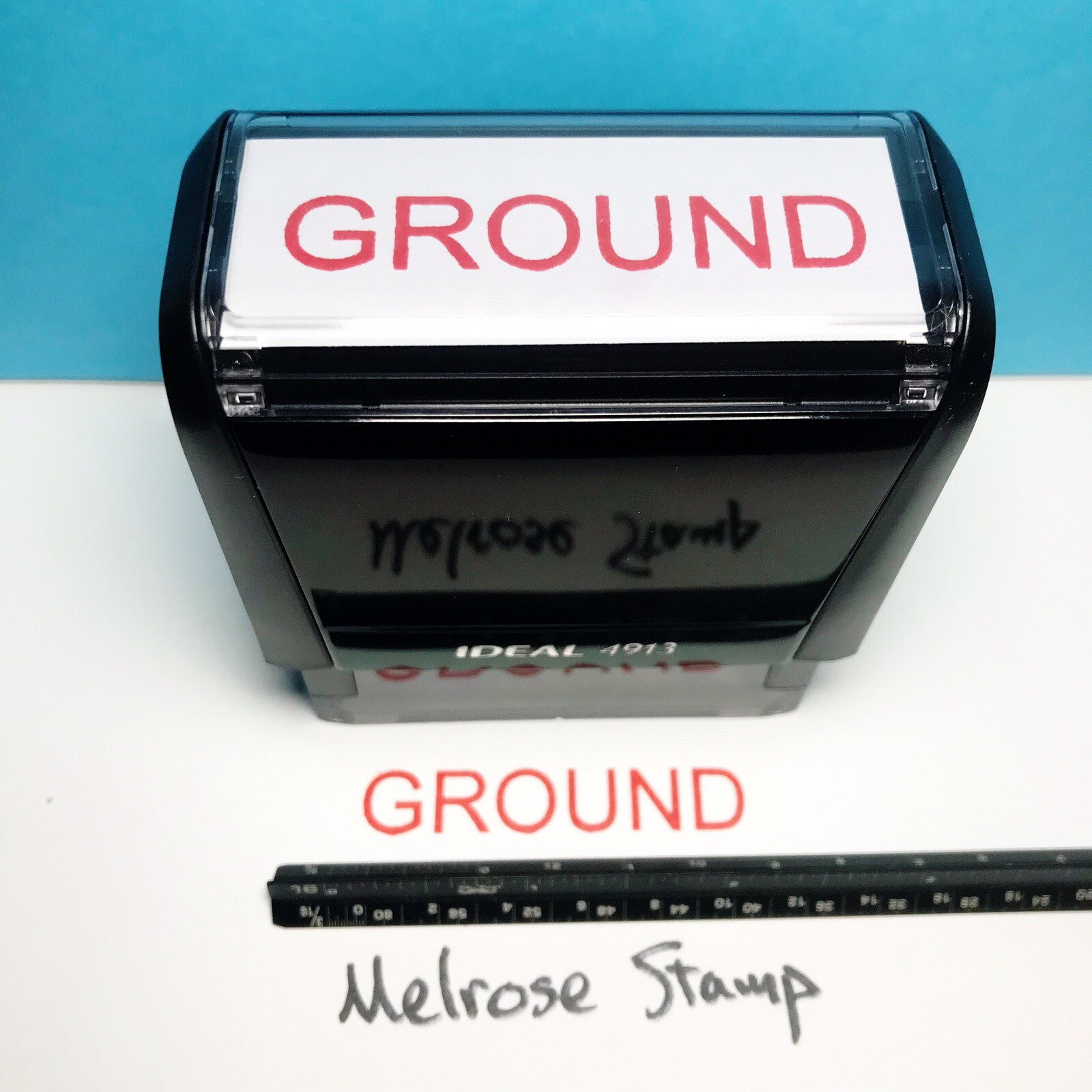 Ground Rubber Stamp Red Ink Self Inking Ideal 4913