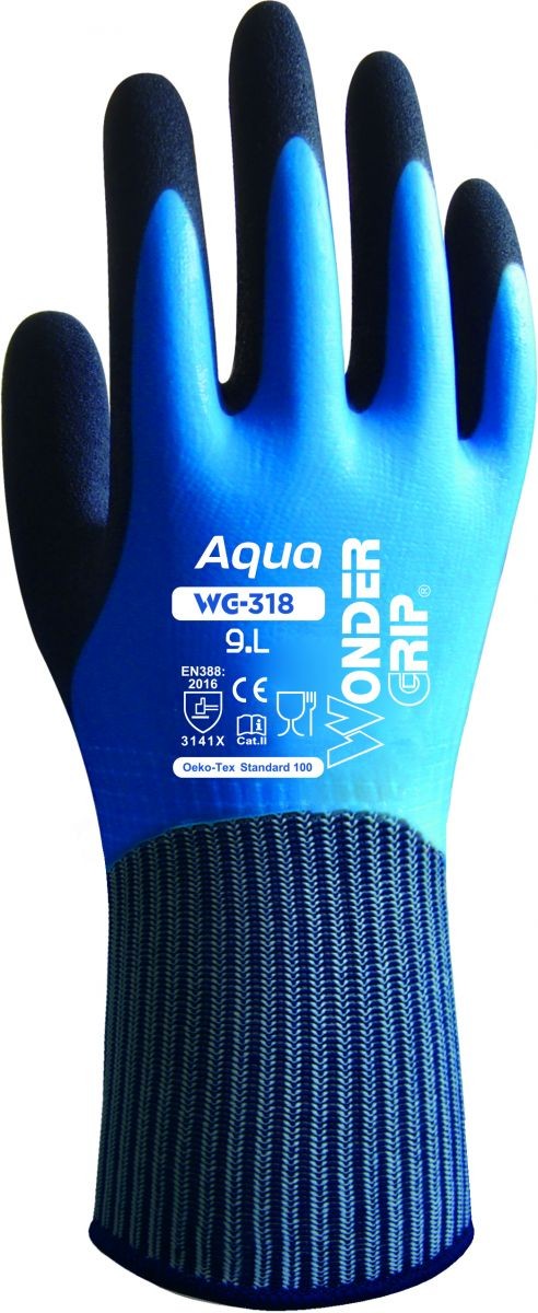 Wonder Grip Unisex Double Latex Coated Glove Aqua - WG-318, Blue