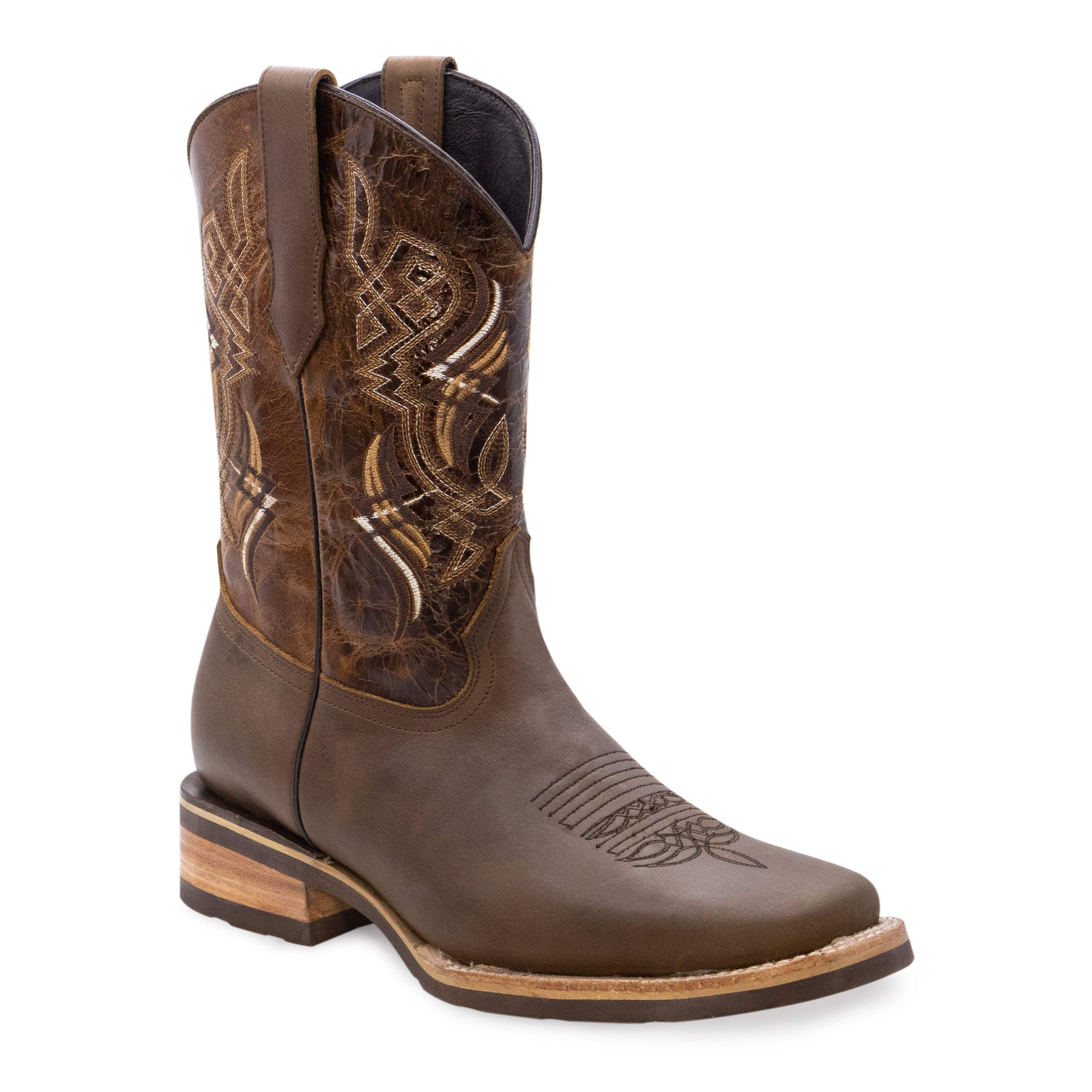Men Genuine Leather Cali Western Square Toe Tobacco Boots Handcrafted Quality