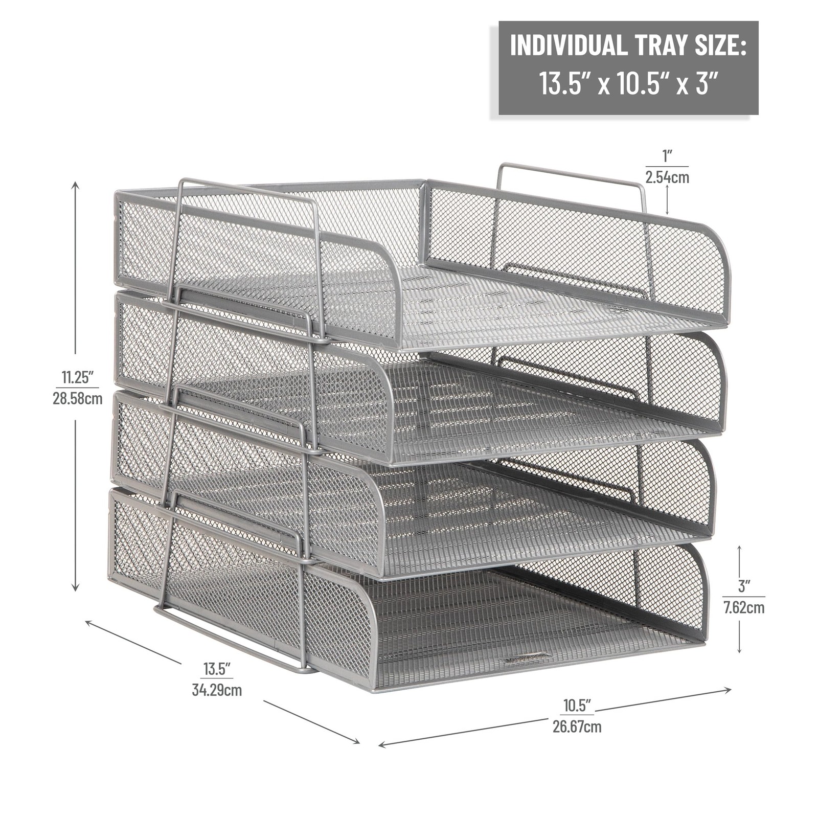 Stackable Tray, Desktop Organizer, File Storage, Office, Metal Mesh, 10.5" L ...