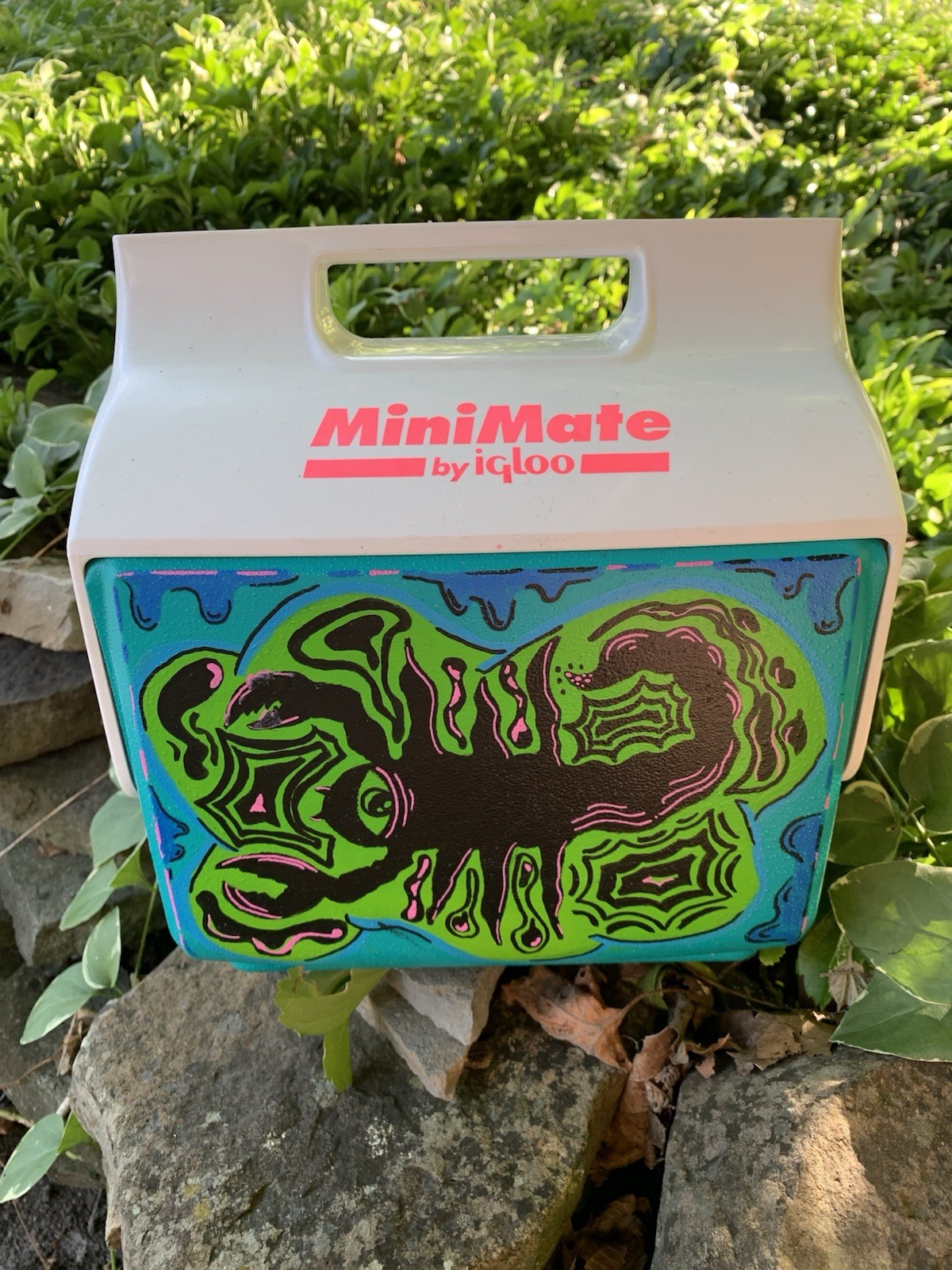 Hand painted Trippy Vintage MiniMate by Igloo Cooler Lunch Box