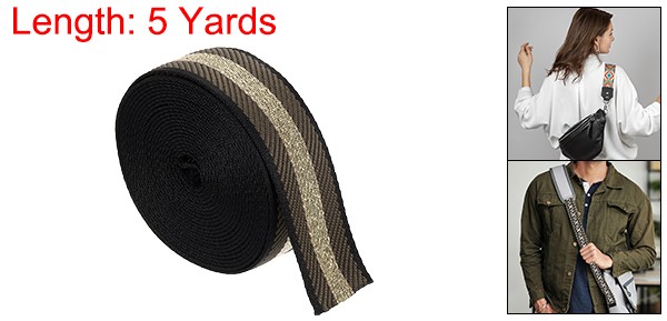 5Yards Nylon Webbing Strap, 38mm Striped Webbing Bag Strap, Brown