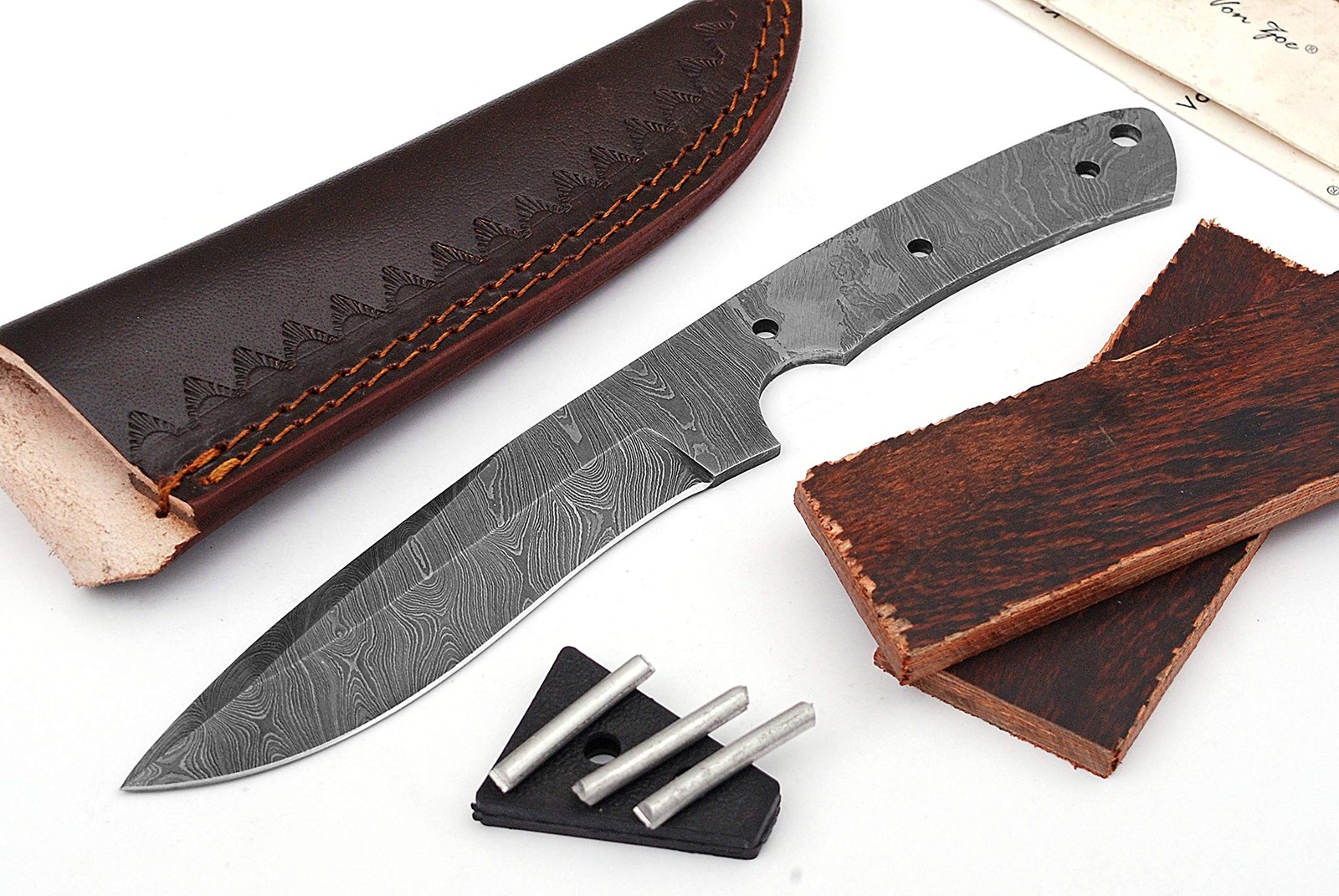 Damascus Knife Making Kit DIY Handmade Damascus Steel includes Blank Blade, P...