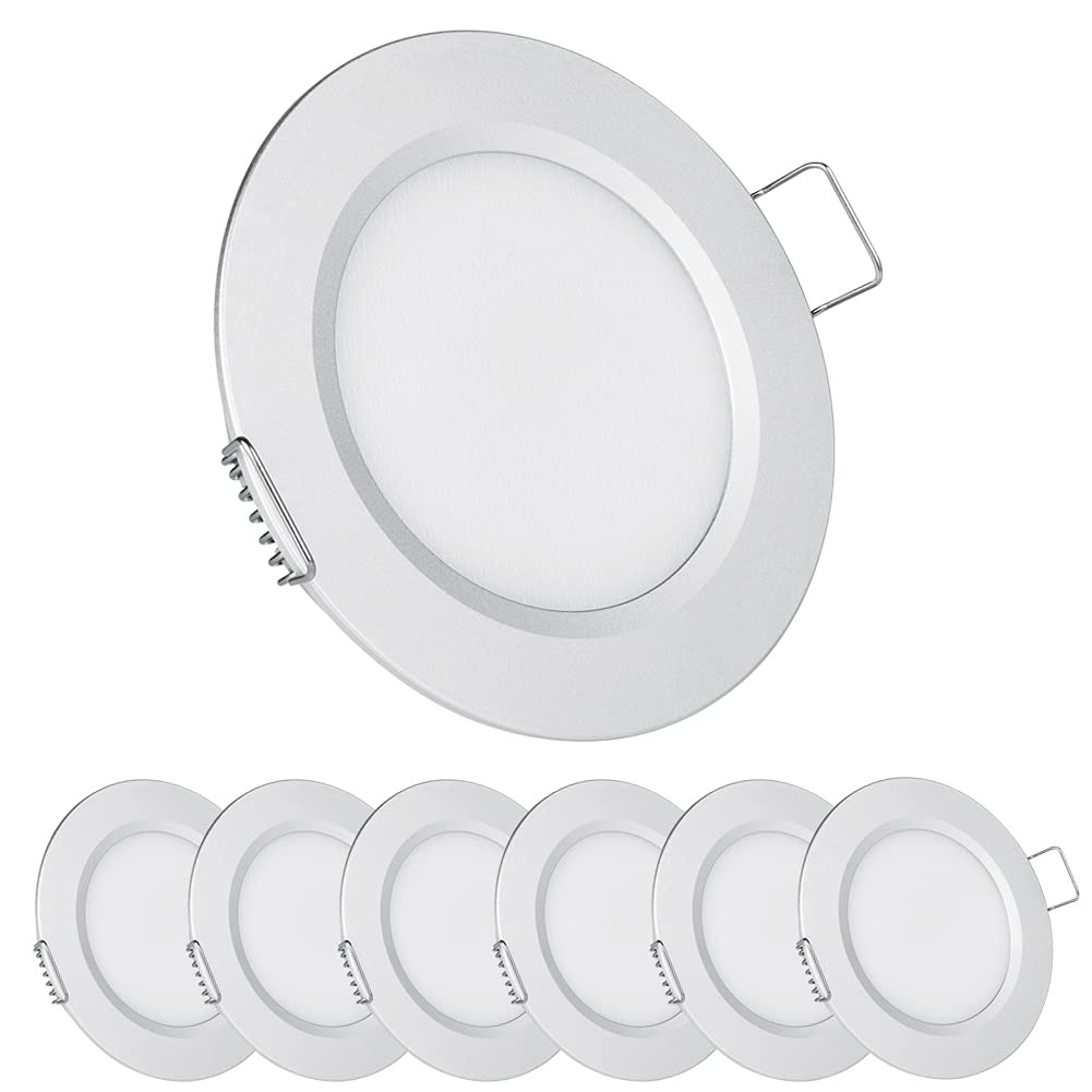 RV Recessed LED Puck Light 2.75" 12V Dimmable 6Pack Silver,Warm White