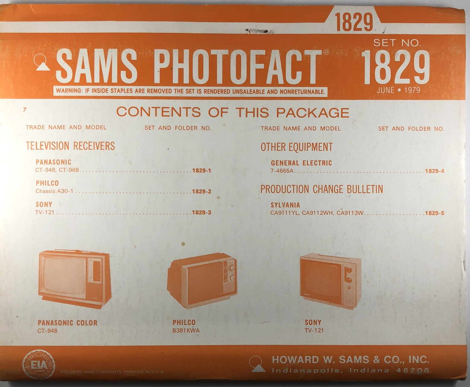 SAMS PHOTOFACT FOLDER SET NO. 1829, 1979, SCHEMATICS & SERVICE MANUALS