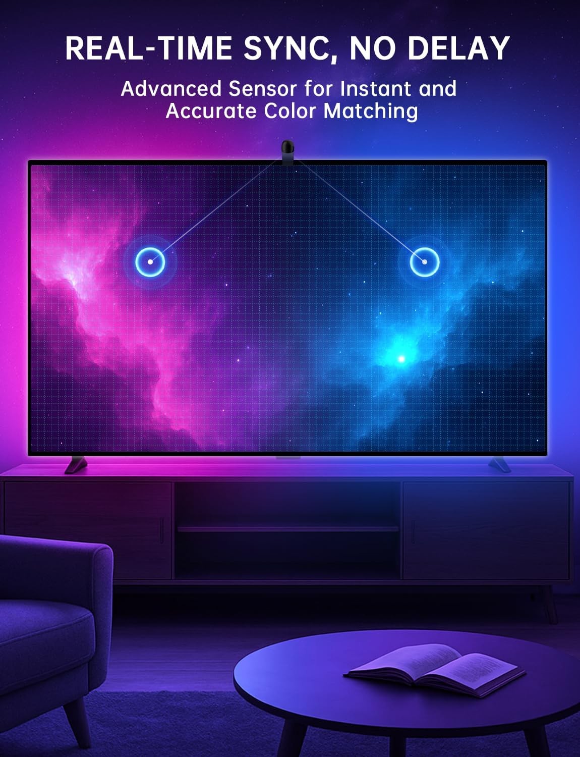TV LED Backlight with Sensor, LED Sync Lights for TV 55-65 Inch, Smart Camera...