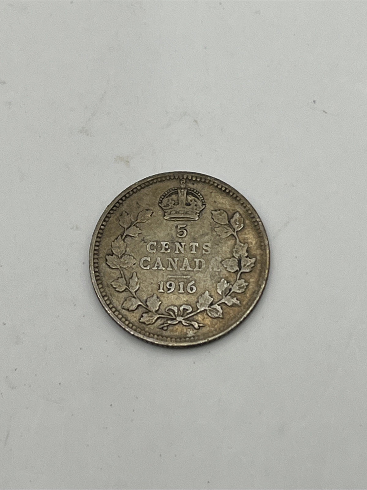 1916 Canada 5 Cents Small Silver Coin