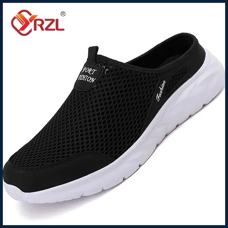 YRZL Mens Half Slippers Summer Breathable Mesh Mens Shoes Outdoor Casual Walking