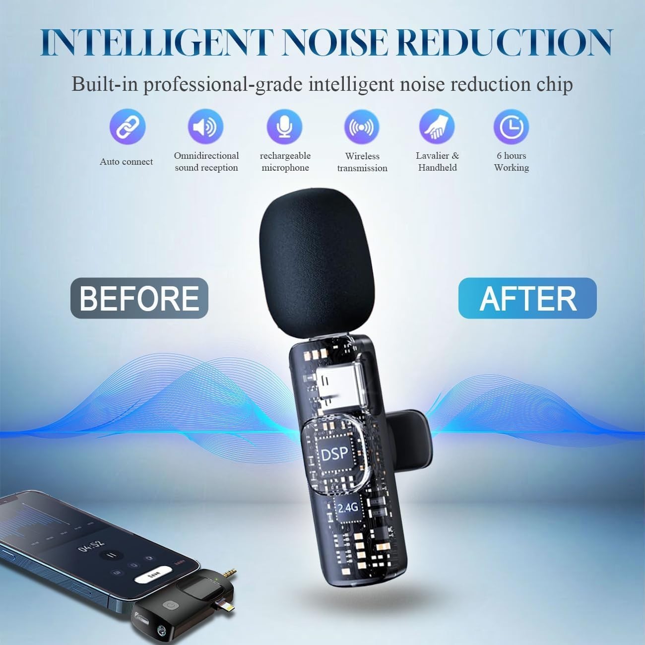 Professional Wireless Lavalier Microphone for YouTube, TikTok & Vlogging - Black