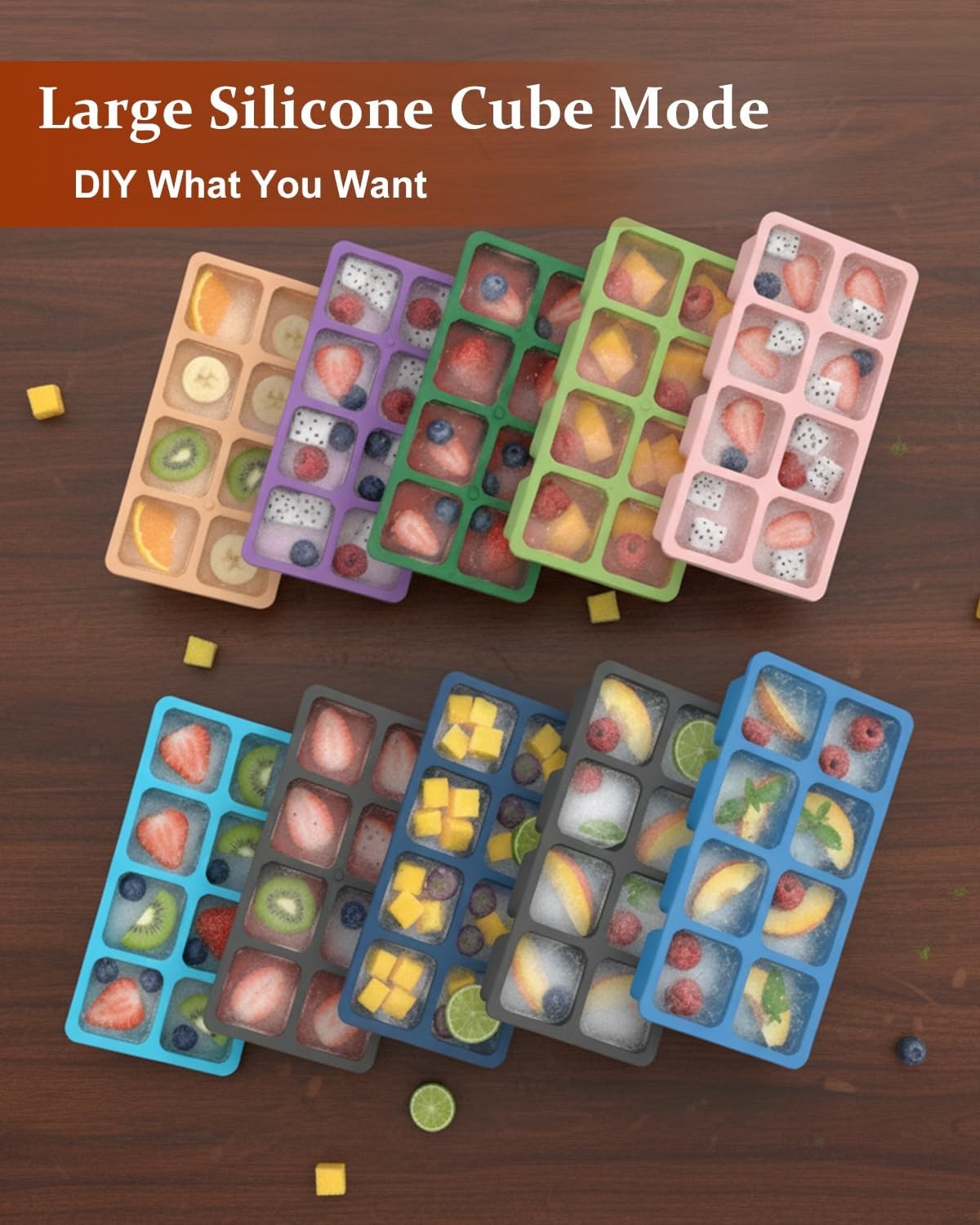 ZDPMK 3 Pack Large Silicone Ice Cube Trays With Lids