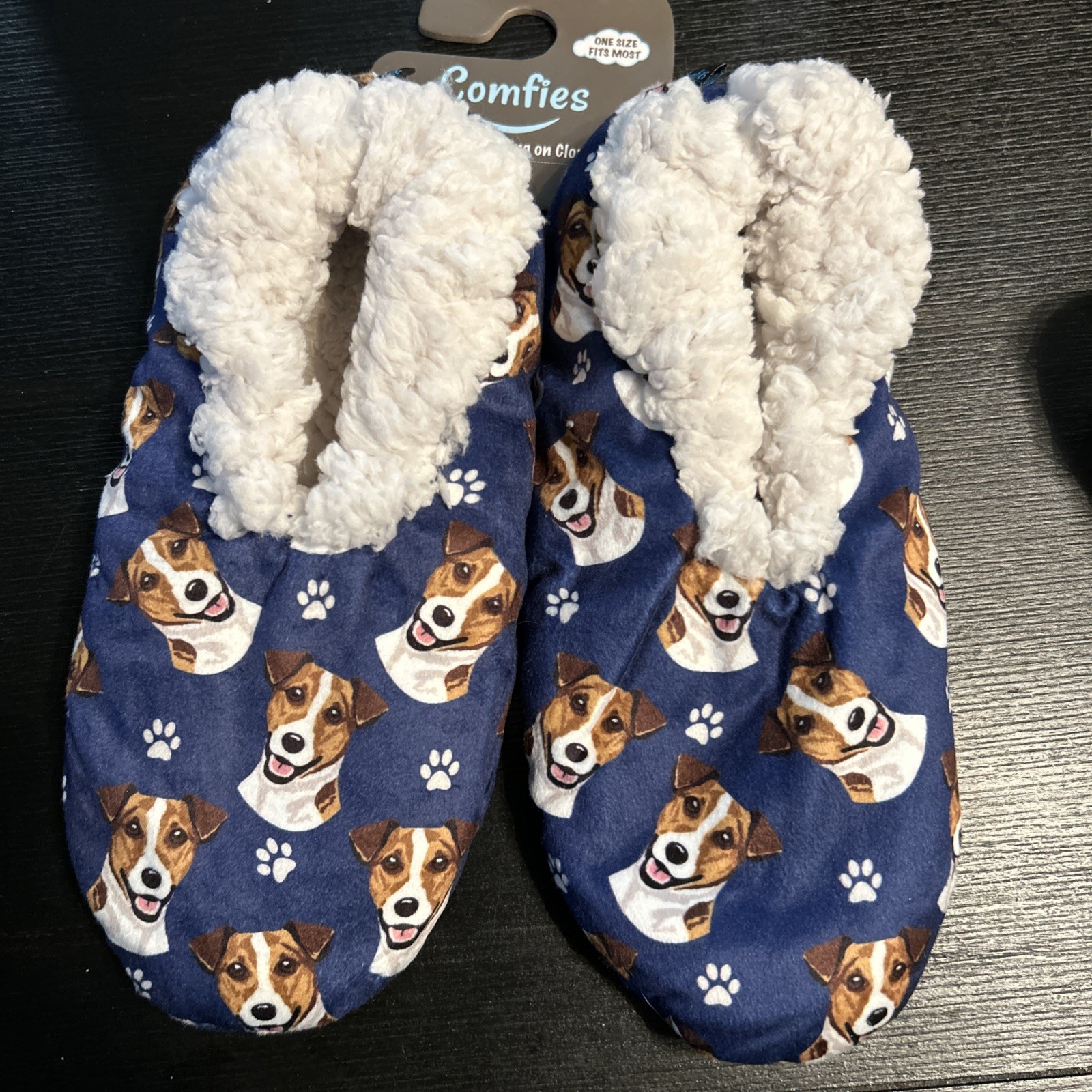 Comfies Slippers Non Slip Comfies Dog Design One Size Jack Russell Blue 1254
