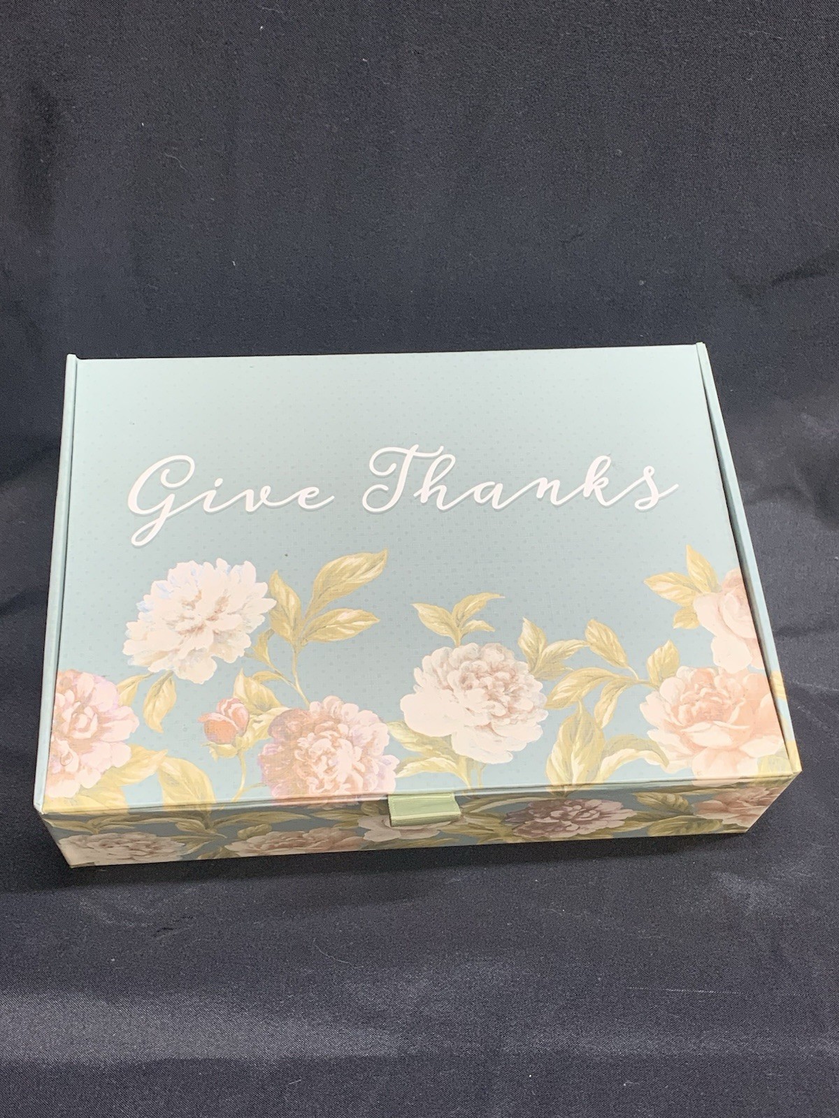 "Give Thanks" Floral Rose Print Storage Box-Home Decor- Teal-Medium