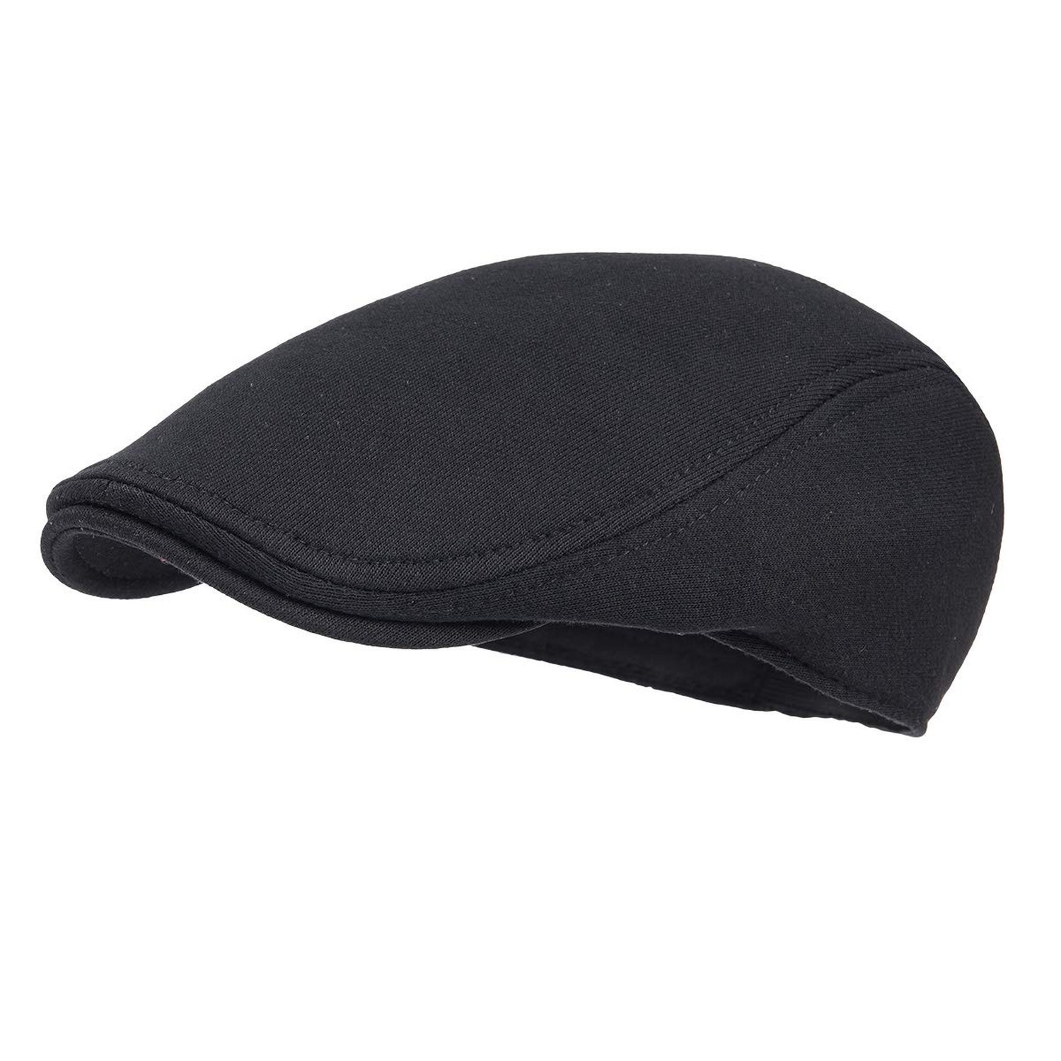 Men Cotton Newsboy Cap Soft Fit Cabbie Hat One Size Black