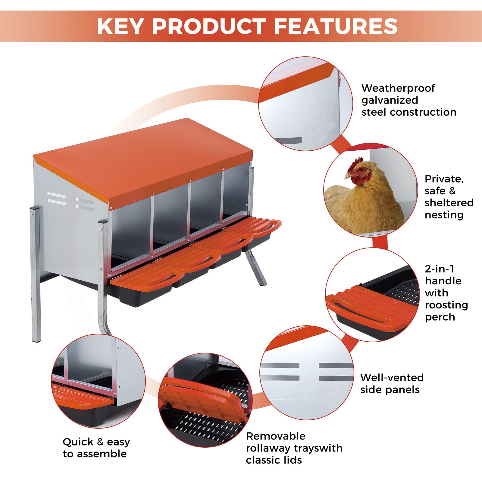 Chicken Nesting Boxes for Hens Laying Eggs 4 Compartments with Support Legs