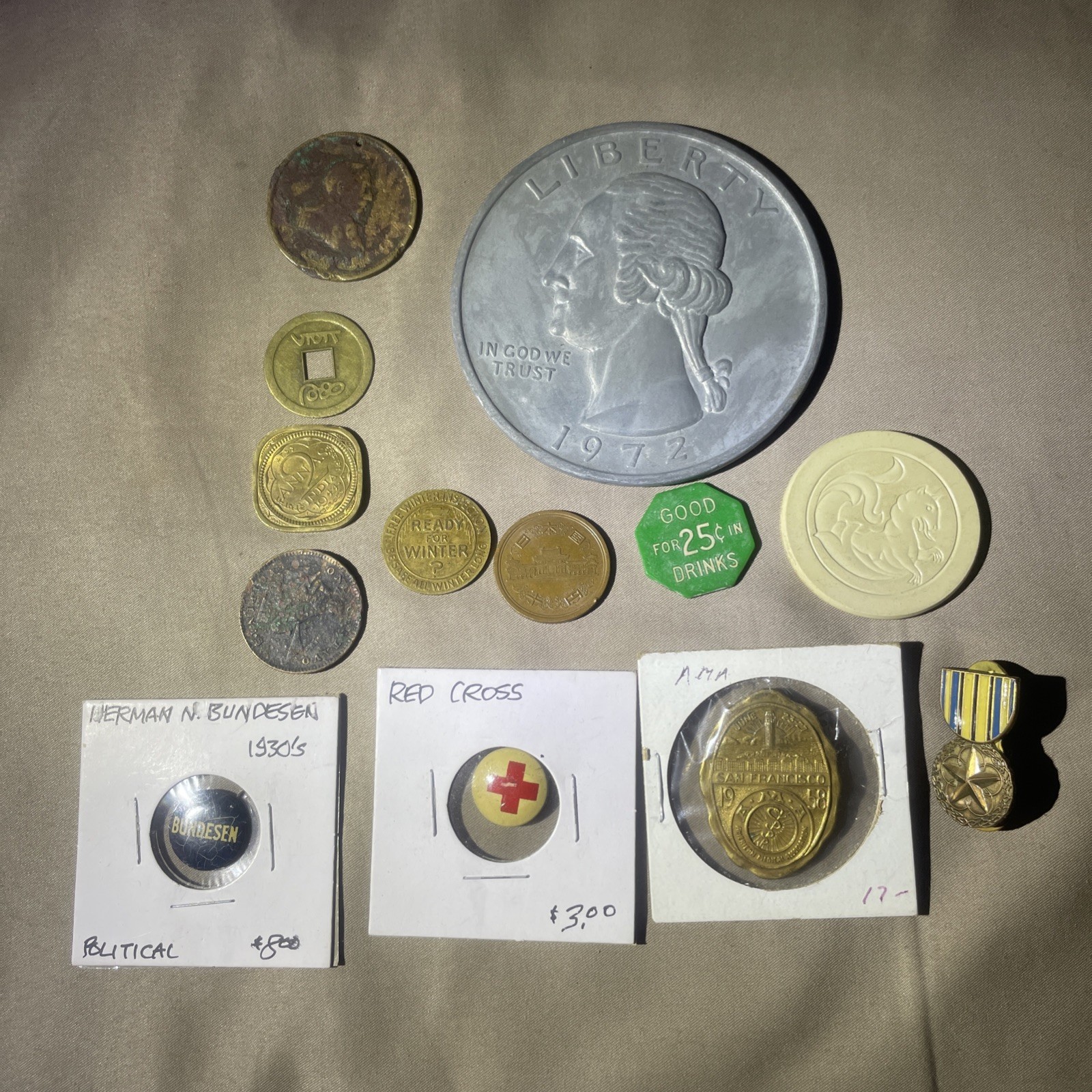 Antique Vintage Token Coin Pin Button Lot of 13 Exonumia Coins Collectible