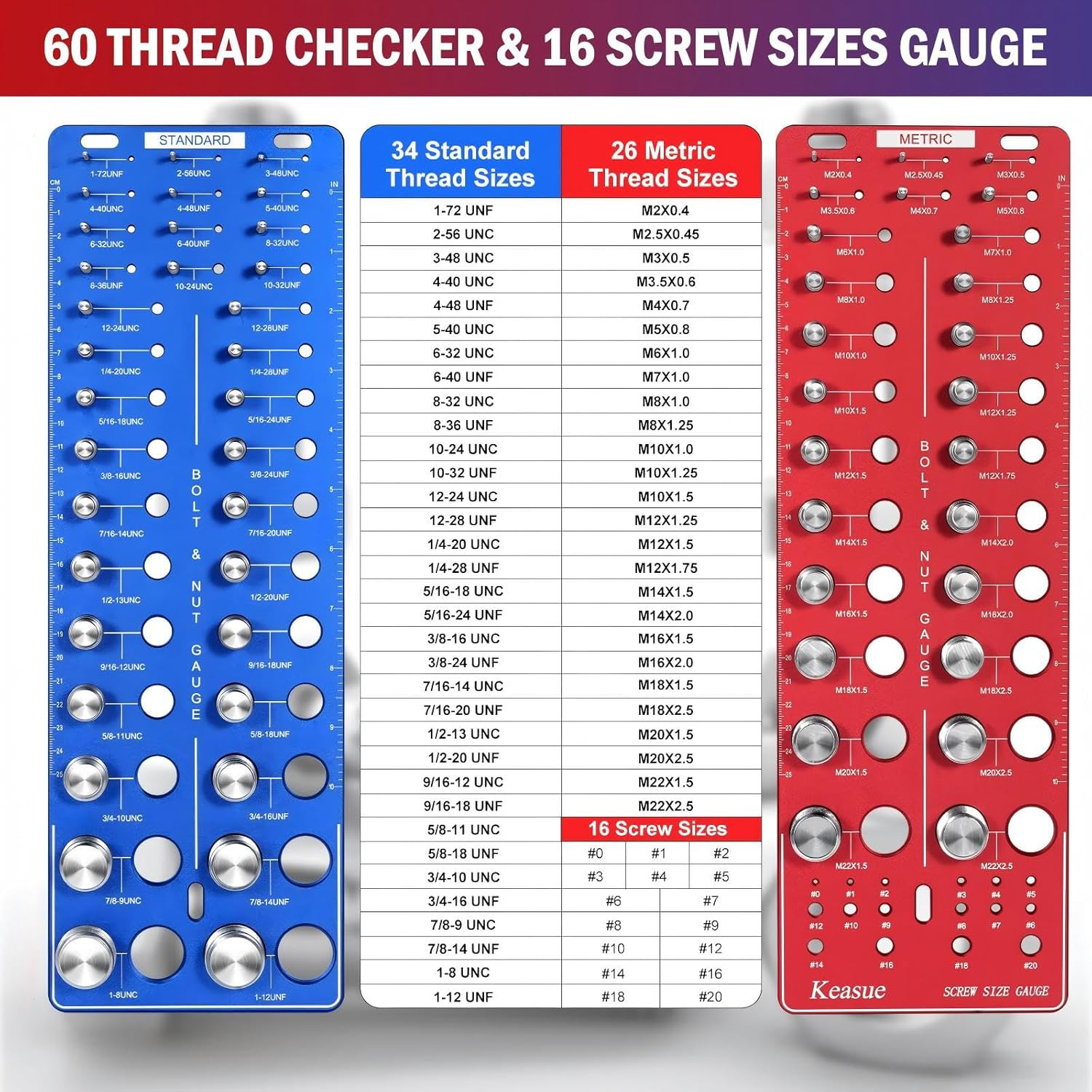 76Pcs Thread Checker, Upgrade Nut and Bolt Thread Checker 34 Standard and 26 Met