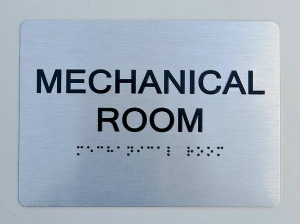 Mechanical Room Sign With Braille and Raised Letters -(Aluminum, Silver, 5X7)