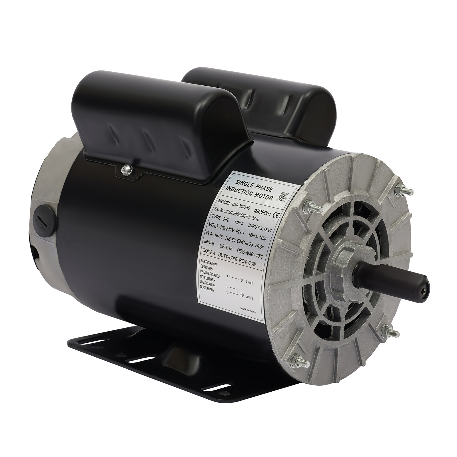 5HP Air Compressor Motor, 5/8" Shaft, 208-230V, Durable Performance